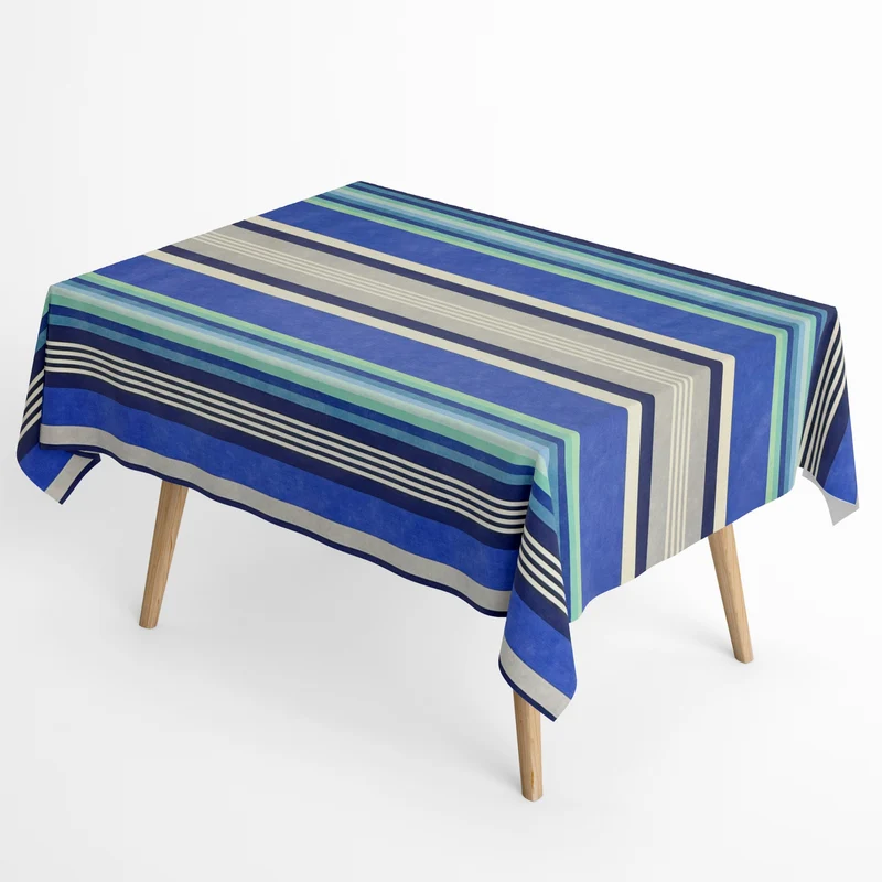 Jacquard Tischdecke beschichtete Baumwolle DP RAYA4 Azurblau Streifen eckig rund oval