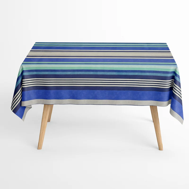 Jacquard Tischdecke beschichtete Baumwolle DP RAYA4 Azurblau Streifen eckig rund oval