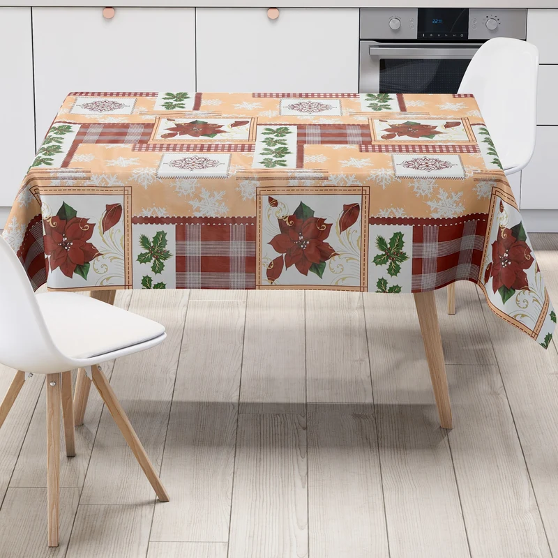 Wachstuch Tischdecke 01269-00 Weihnachten Schneeflocken Weihnachtsstern eckig rund oval