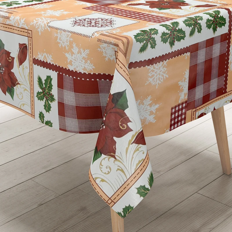 Wachstuch Tischdecke 01269-00 Weihnachten Schneeflocken Weihnachtsstern eckig rund oval