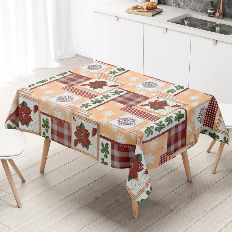 Wachstuch Tischdecke 01269-00 Weihnachten Schneeflocken Weihnachtsstern eckig rund oval