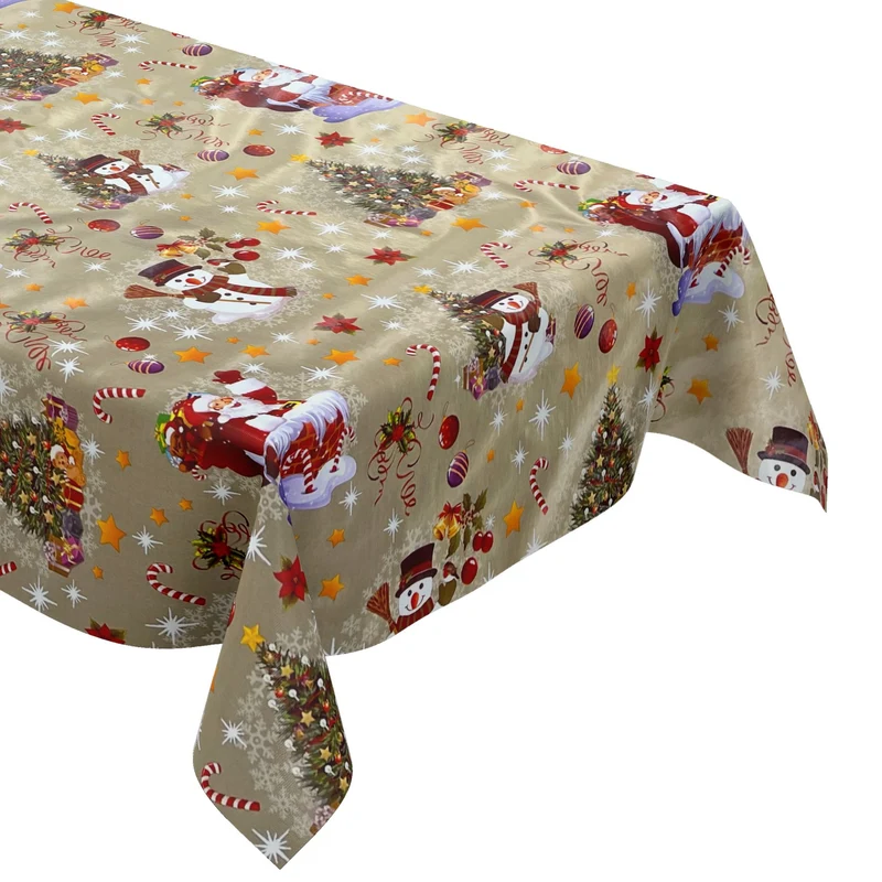 KEVKUS Wachstuch Tischdecke Weihnachten 01188-01 Schneemann Weihnachtsmann gold eckig rund oval