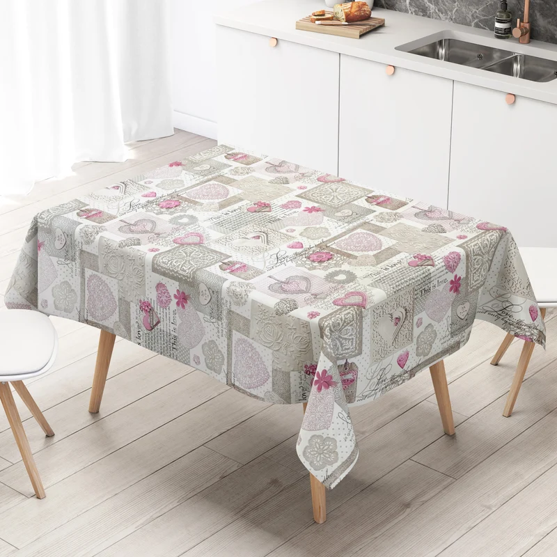 Wachstuch Tischdecke C146061 rosa LOVE Herzen eckig rund oval Meterware