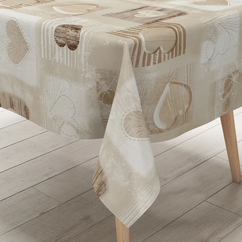 Wachstuch Tischdecke C146122 beige Herzen Holzoptik eckig rund oval Meterware
