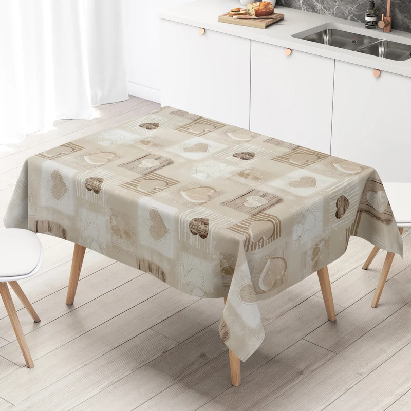Wachstuch Tischdecke C146122 beige Herzen Holzoptik eckig rund oval Meterware