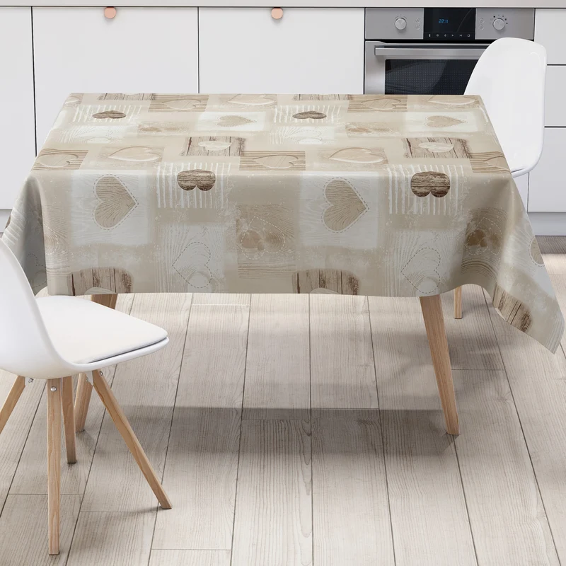 Wachstuch Tischdecke C146122 beige Herzen Holzoptik eckig rund oval Meterware