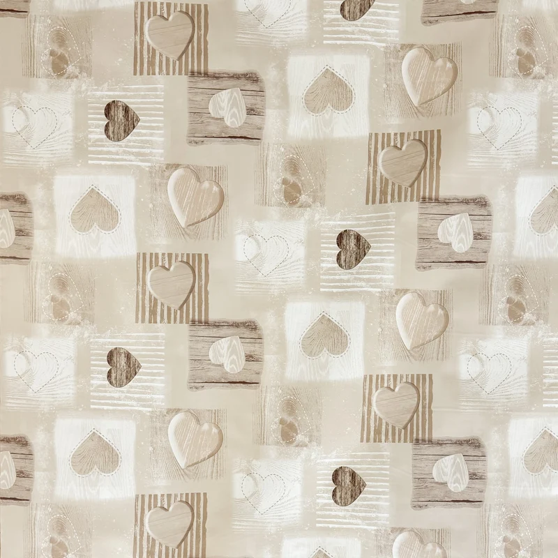 Wachstuch Tischdecke C146122 beige Herzen Holzoptik eckig rund oval Meterware