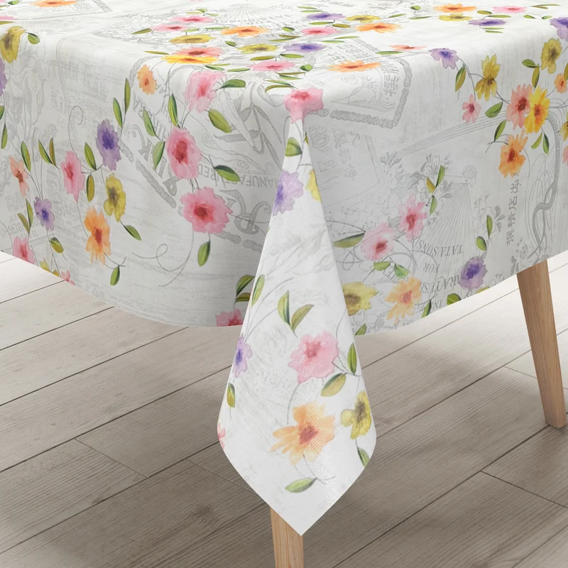 Wachstuch Tischdecke C142211 bunte Blüten auf Holz Patchwork eckig rund oval