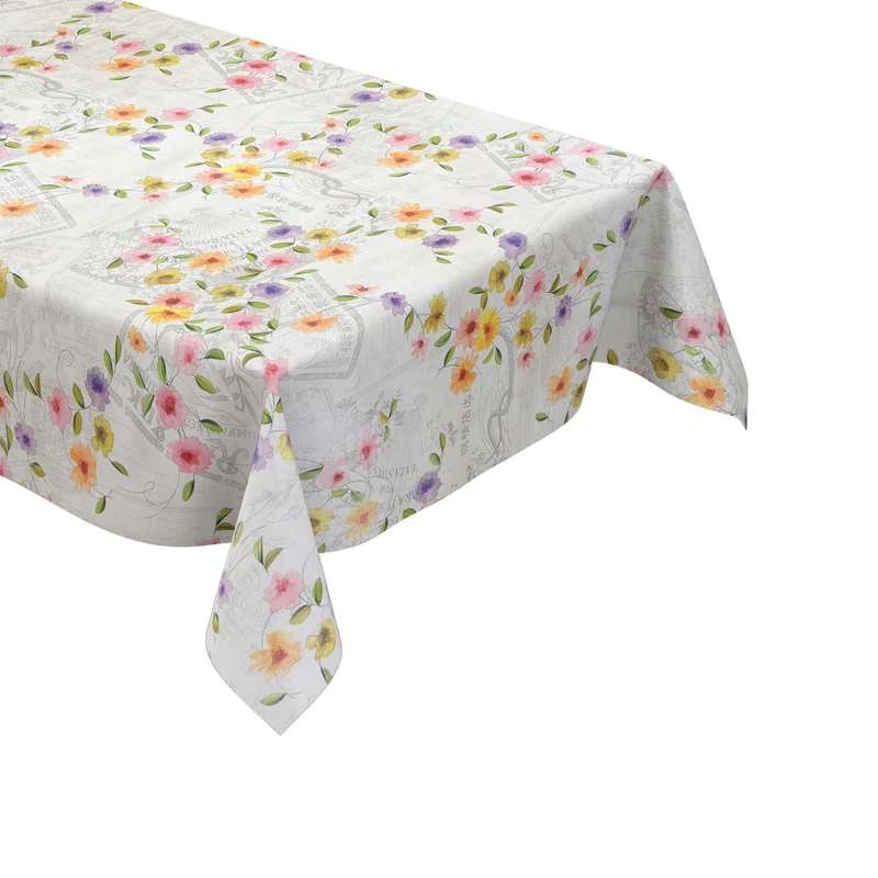Wachstuch Tischdecke C142211 bunte Blüten auf Holz Patchwork eckig rund oval