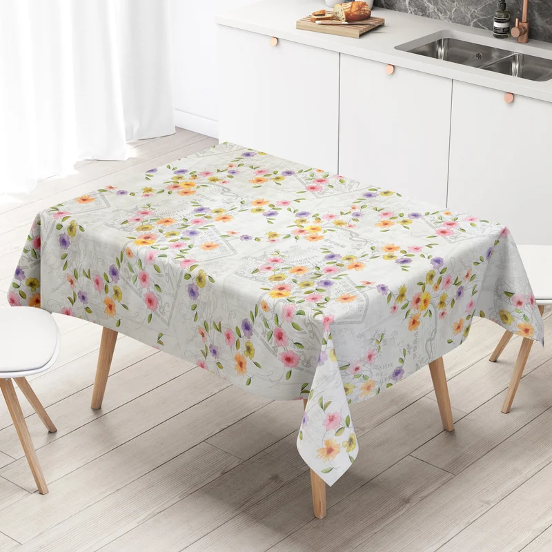 Wachstuch Tischdecke C142211 bunte Blüten auf Holz Patchwork eckig rund oval