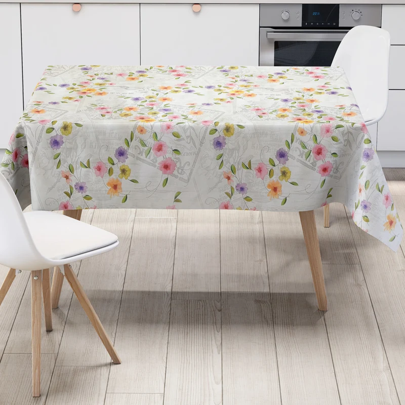 Wachstuch Tischdecke C142211 bunte Blüten auf Holz Patchwork eckig rund oval