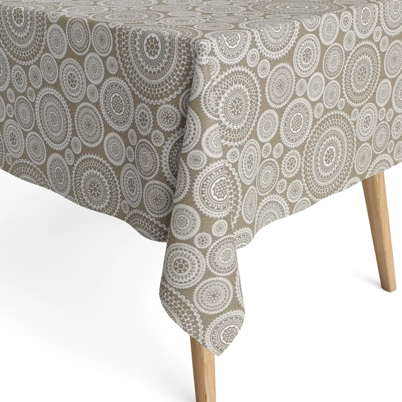 Jacquard Tischdecke beschichtete Baumwolle Fleckenschutz MUNRO Mandala Kreise eckig rund oval
