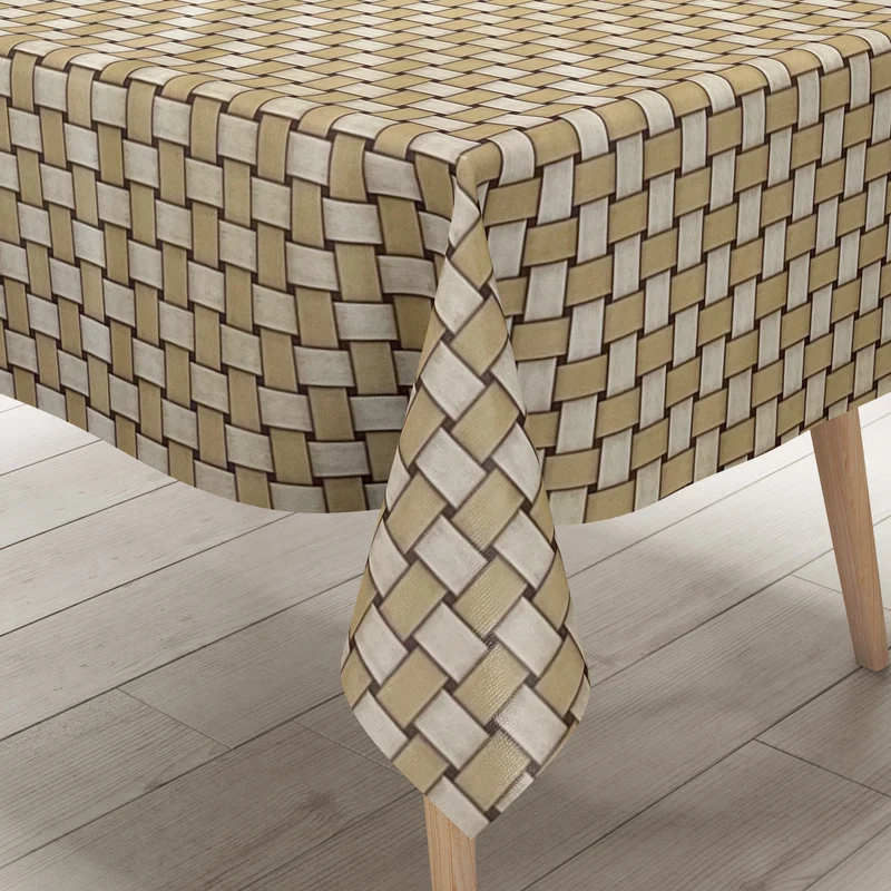 Wachstuch Tischdecke 160 cm Breite Übergröße geprägt P1088-5 beige Rattan-Optik geflochten eckig rund oval