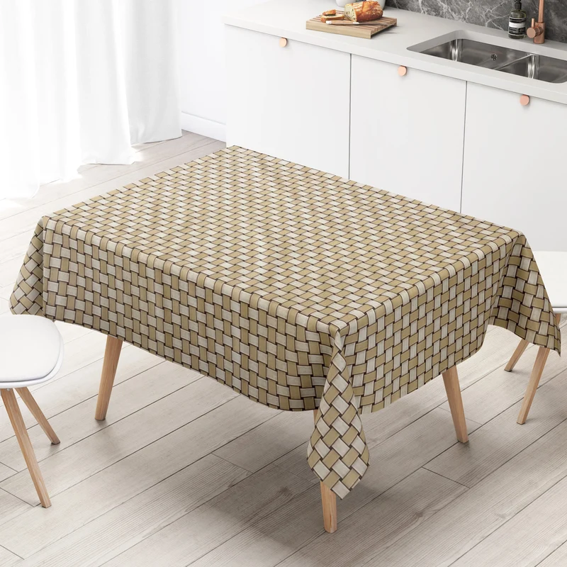 Wachstuch Tischdecke 160 cm Breite Übergröße geprägt P1088-5 beige Rattan-Optik geflochten eckig rund oval