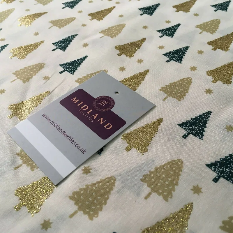 Christmas tree gold glitter lacquer Xmas Cotton fabric 150cm Wide MD1162 Mtex