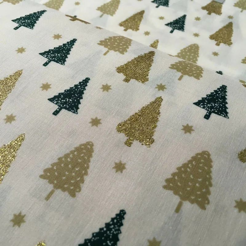 Christmas tree gold glitter lacquer Xmas Cotton fabric 150cm Wide MD1162 Mtex