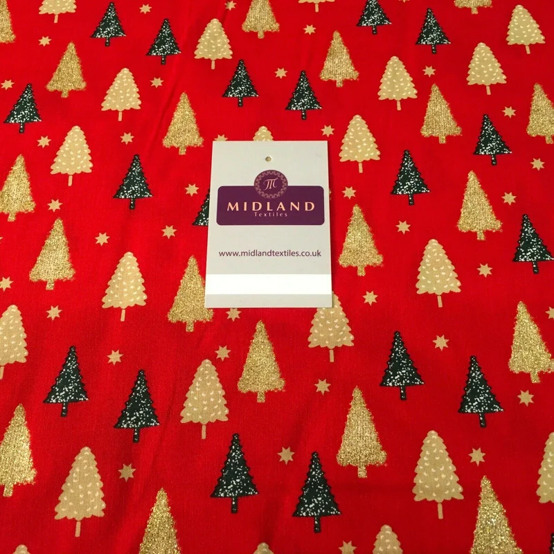 Christmas tree gold glitter lacquer Xmas Cotton fabric 150cm Wide MD1162 Mtex