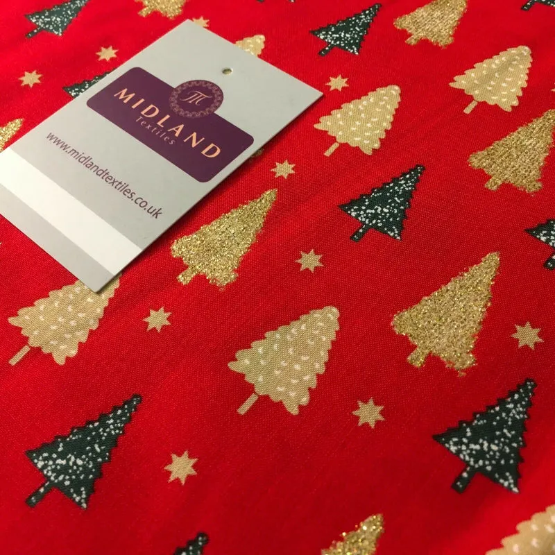Christmas tree gold glitter lacquer Xmas Cotton fabric 150cm Wide MD1162 Mtex