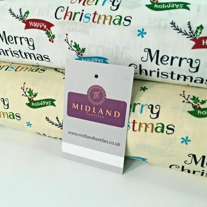 Merry Christmas Theme 100% Cotton Printed Fabric 150cm Wide MD1163