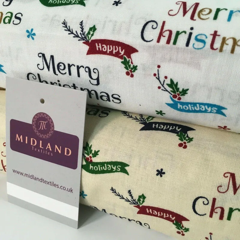 Merry Christmas Theme 100% Cotton Printed Fabric 150cm Wide MD1163