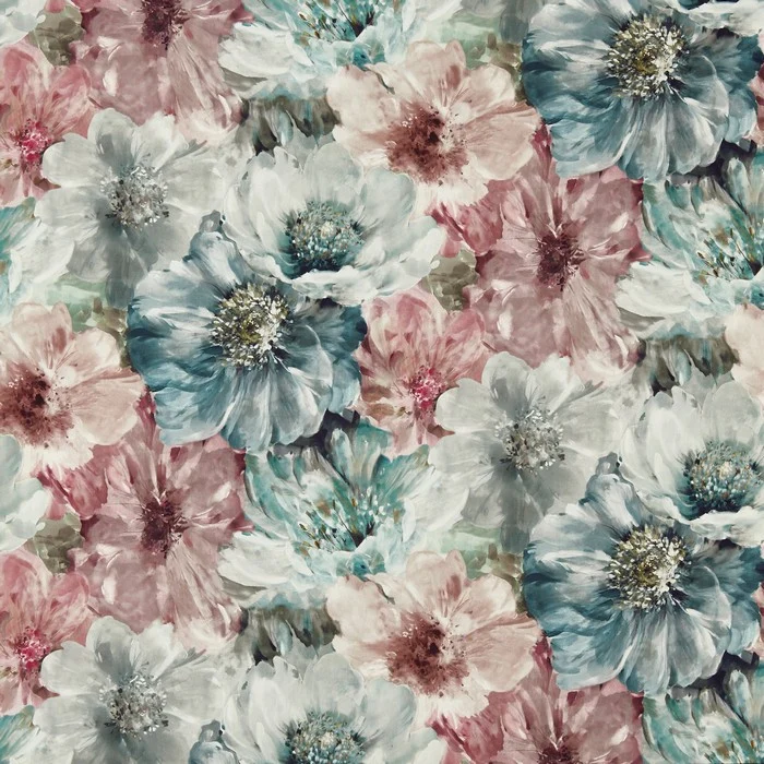 Baumwollstoff Aquarelle Fleurs - grau