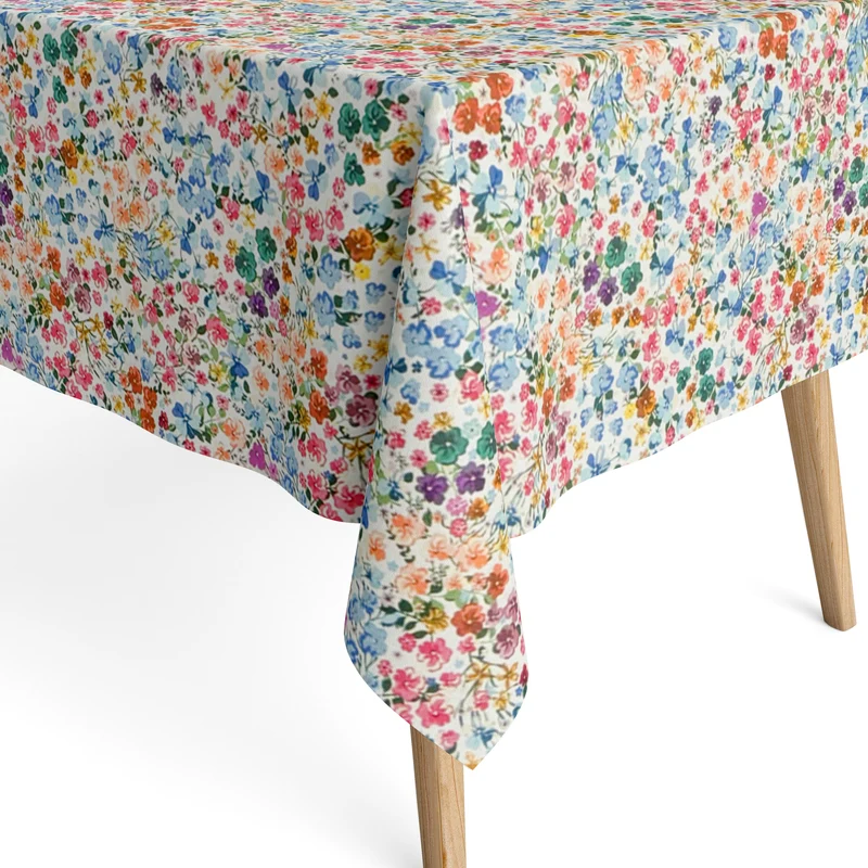 Jacquard Tischdecke aus beschichteter Baumwolle mit Fleckenschutz DG135 bunte Blumenwiese Blüten eckig rund oval