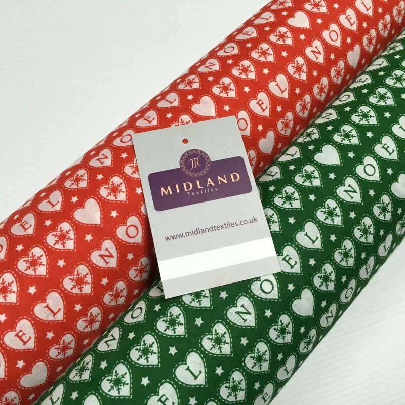 Noel Christmas Printed Xmas Polycotton Fabric craft gifts 110 cm MD1291 Mtex