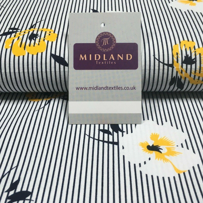 Navy Stripped Flower Floral Printed Cotton Poplin Fabric 110 cm MK1262 Mtex