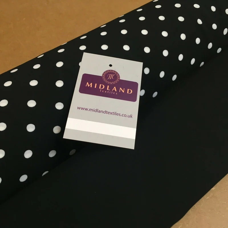 Black 6mm Polka Dot and Plain Georgette Dress Fabric 150 cm MY1245 Mtex