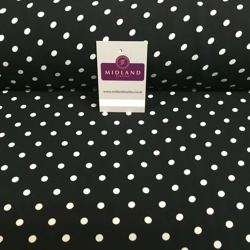 Black 6mm Polka Dot and Plain Georgette Dress Fabric 150 cm MY1245 Mtex
