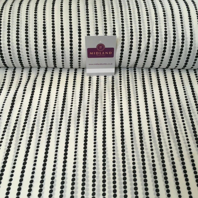 Ivory Black Dot Stripped soft Georgette twist voile Dress Fabric 147cm MK1185-9