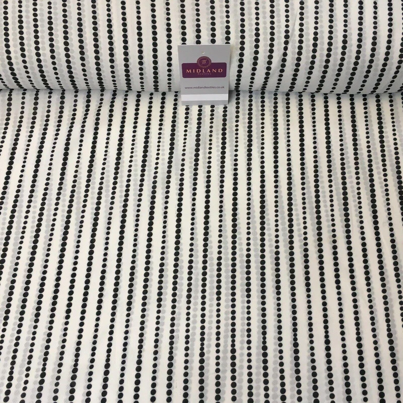 Ivory Black Dot Stripped soft Georgette twist voile Dress Fabric 147cm MK1185-9