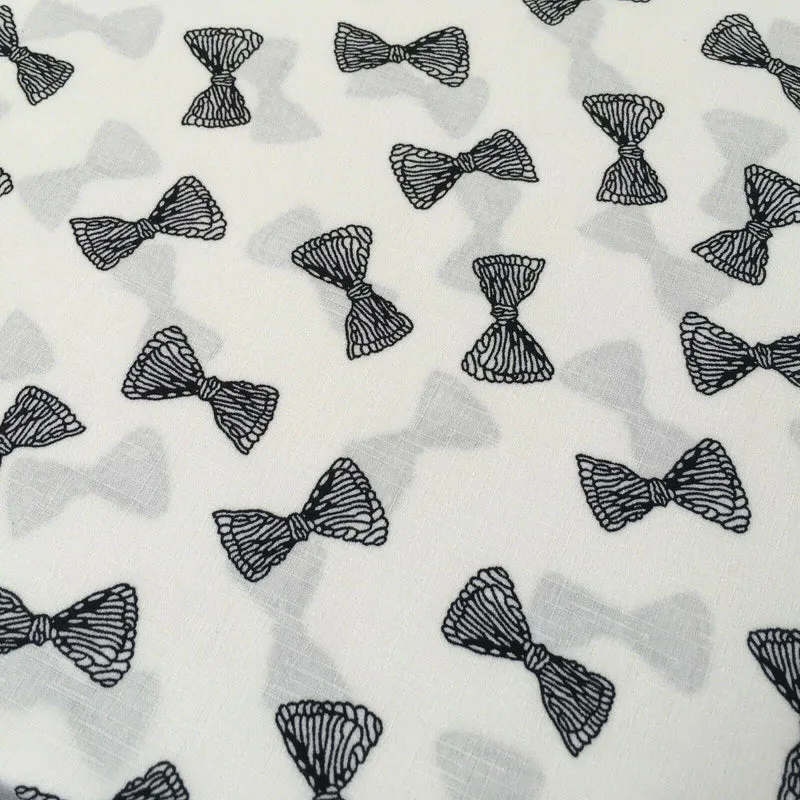 Ivory Black Bows Linen Effect Georgette Crepe Dress Fabric 147cm MK1184-17