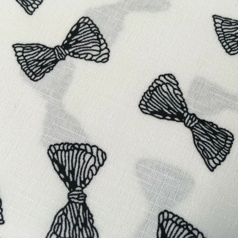 Ivory Black Bows Linen Effect Georgette Crepe Dress Fabric 147cm MK1184-17