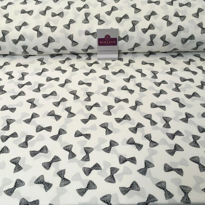 Ivory Black Bows Linen Effect Georgette Crepe Dress Fabric 147cm MK1184-17