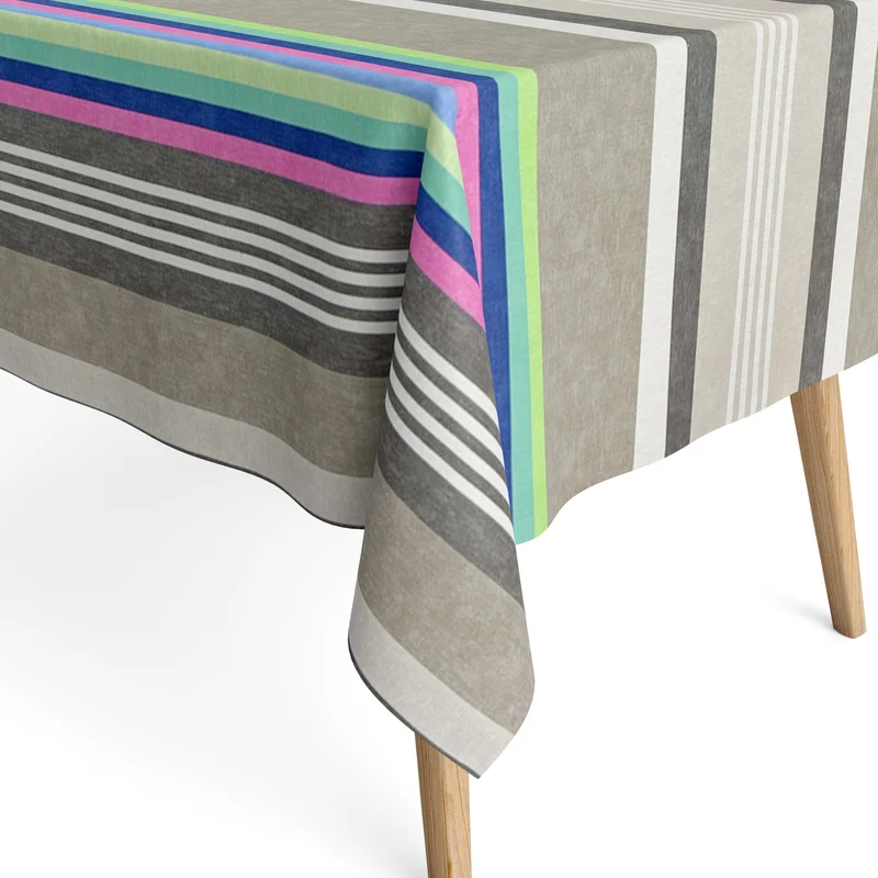Jacquard Tischdecke beschichtete Baumwolle DP RAYA1 neonfarbene Streifen retro eckig rund oval