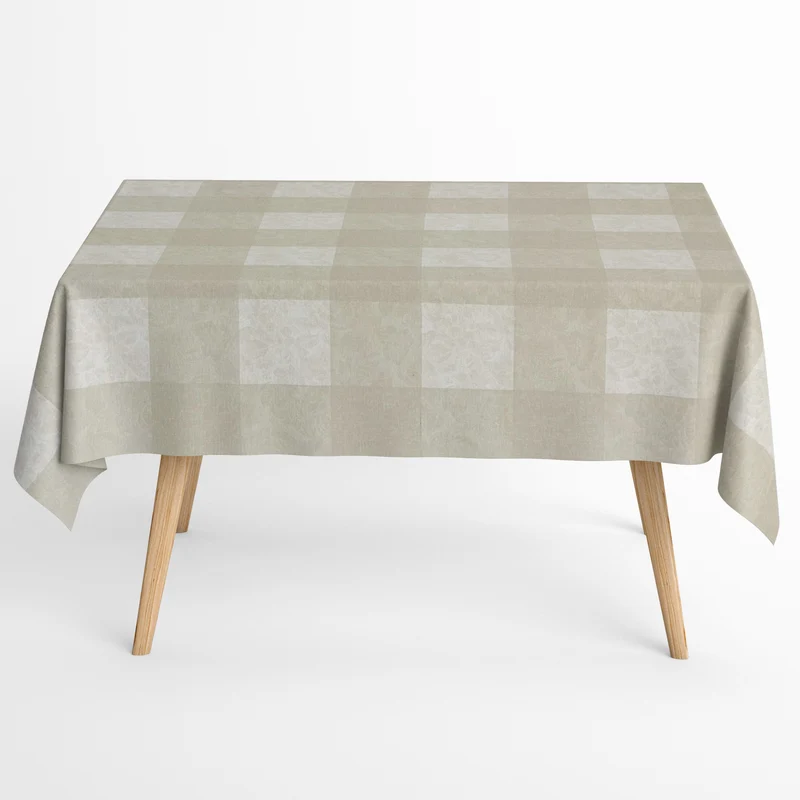 Jacquard Tischdecke beschichtete Baumwolle MILLET BLANCO beige Karo Blüten eckig rund oval