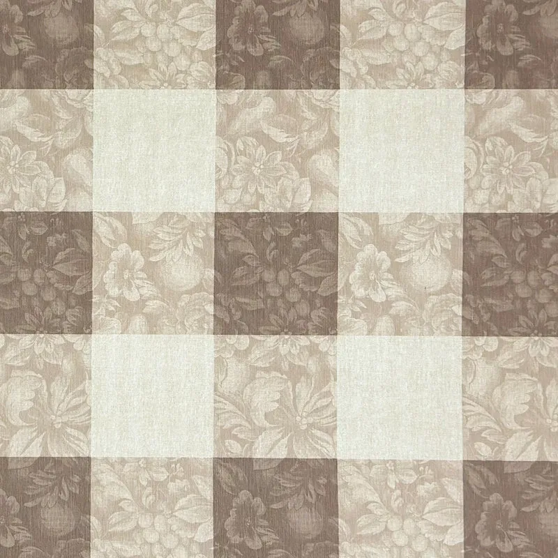 Jacquard Tischdecke beschichtete Baumwolle MILLET TAUPE Karo Blüten eckig rund oval