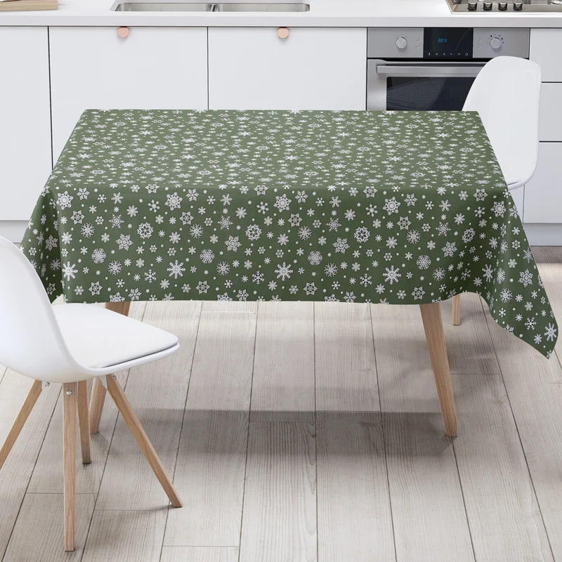 Wachstuch Tischdecke geprägt Weihnachten P1096-4 Schneeflocken auf grün eckig rund oval