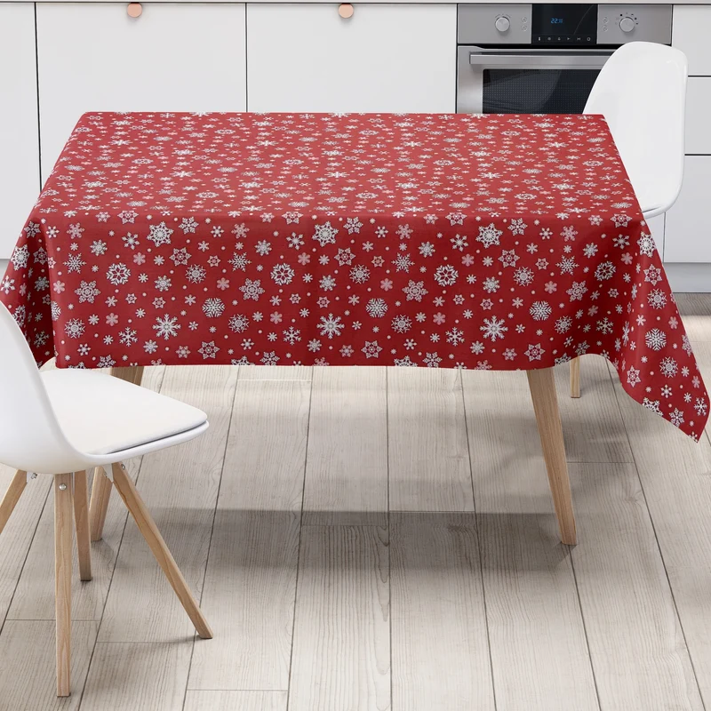 Wachstuch Rolle Weihnachten P1096-3 Schneeflocken Eisblumen rot geprägt Rollenware