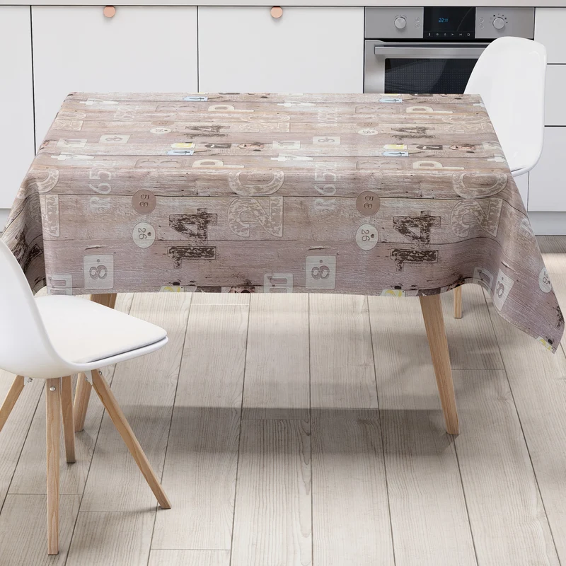 Wachstuch Tischdecke geprägt 686-1 Holz Loft Zahlen eckig rund oval