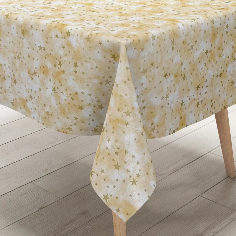 Wachstuch Tischdecke 34374 goldene Sterne auf beige Weihnachten Advent eckig rund oval