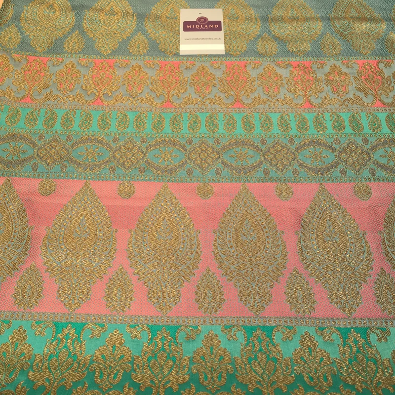 Indian Faux Silk Paisley Floral Border Banarsi brocade Fabric 110cm MP1240