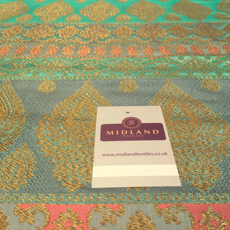 Indian Faux Silk Paisley Floral Border Banarsi brocade Fabric 110cm MP1240