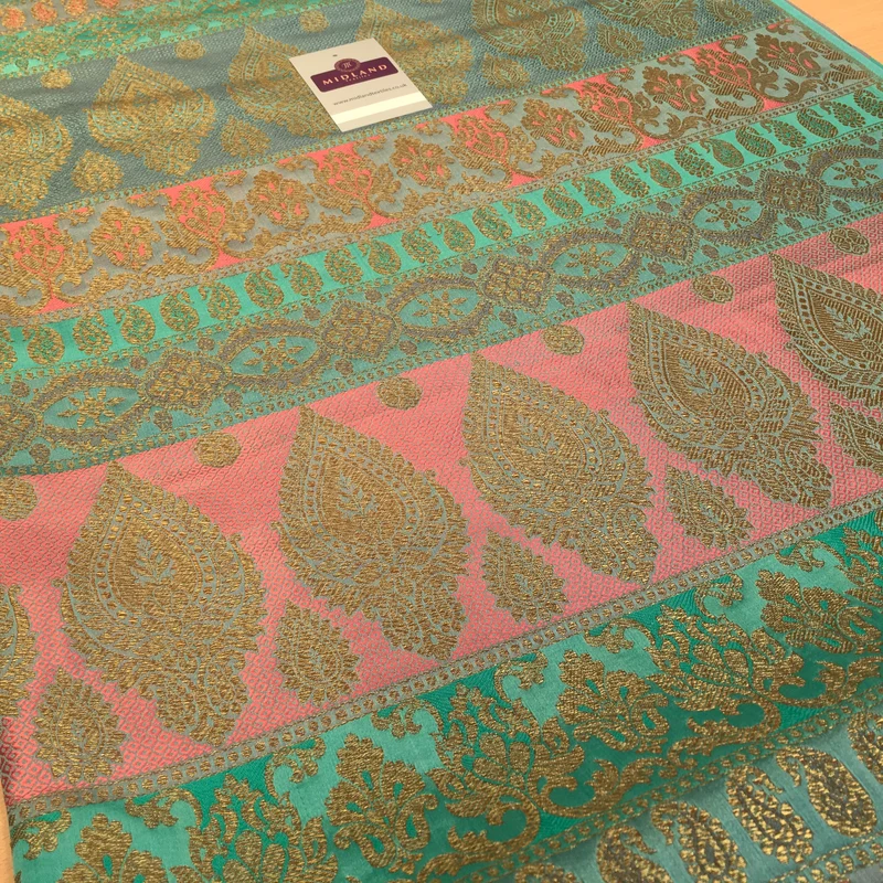 Indian Faux Silk Paisley Floral Border Banarsi brocade Fabric 110cm MP1240