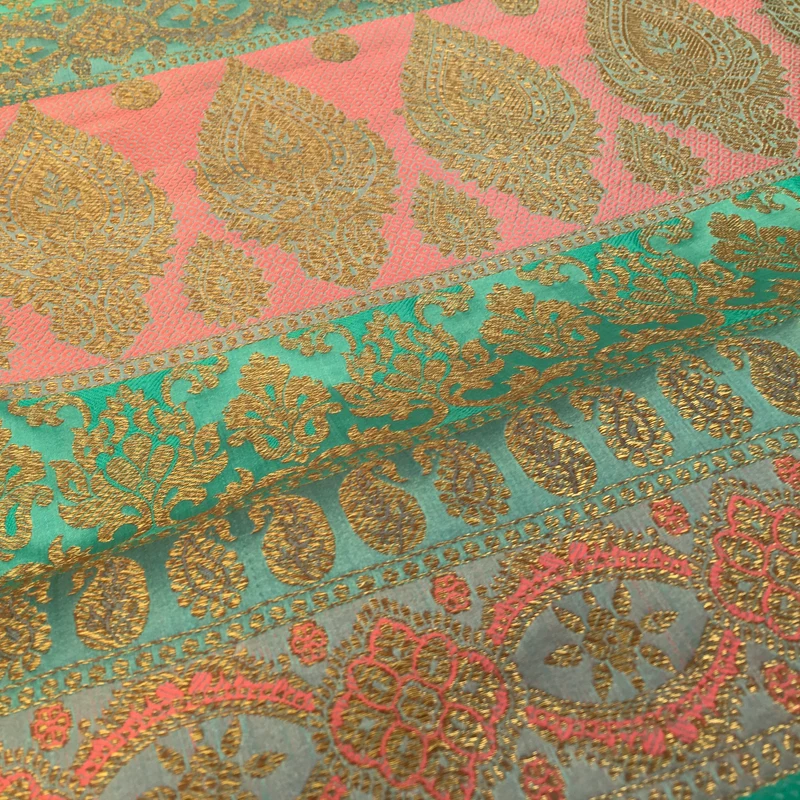 Indian Faux Silk Paisley Floral Border Banarsi brocade Fabric 110cm MP1240