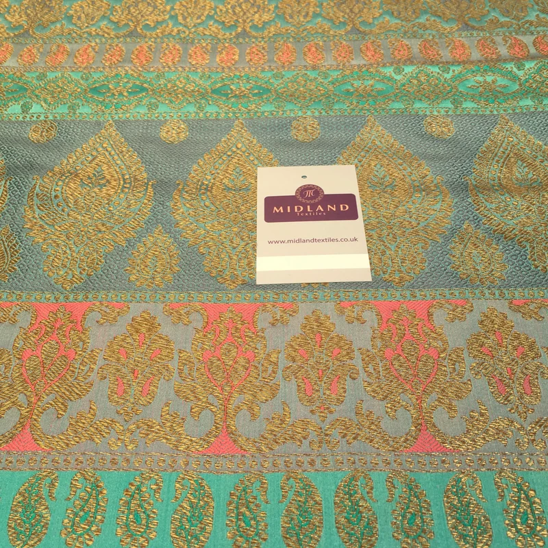 Indian Faux Silk Paisley Floral Border Banarsi brocade Fabric 110cm MP1240