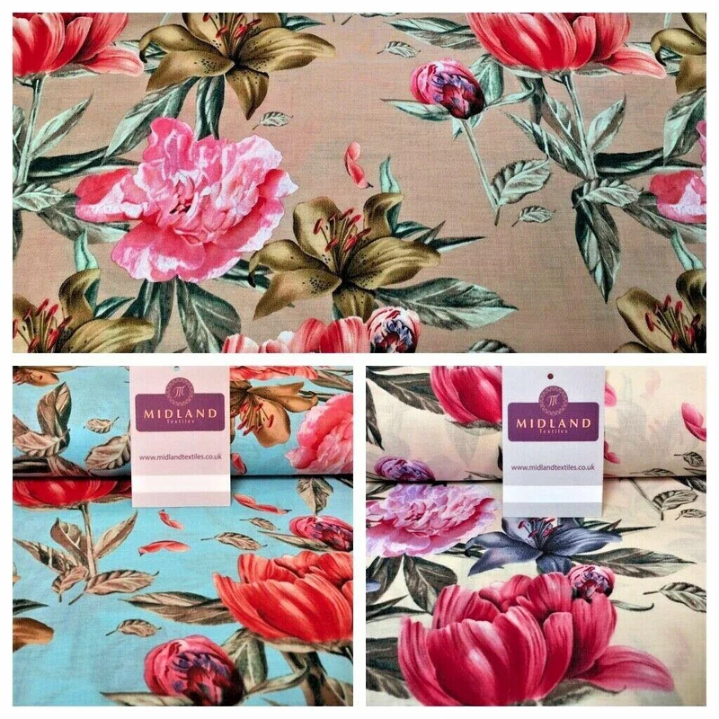Vintage Floral Printed Cotton Lawn Dress Fabric 150cm MK1236 Mtex