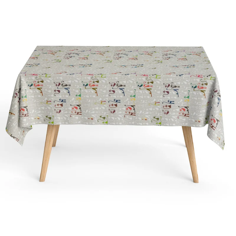 Jacquard Tischdecke aus beschichteter Baumwolle mit Fleckenschutz MUCHA bunte Katzen eckig rund oval