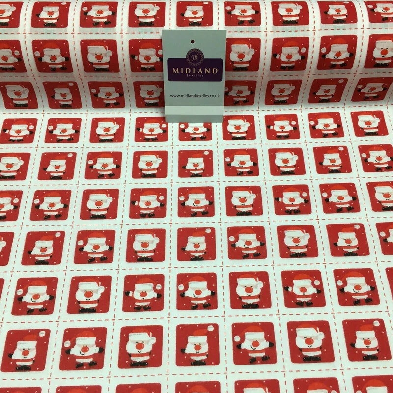 Father Christmas Stamp Printed Polycotton Fabric 110 cm MD1284 Mtex